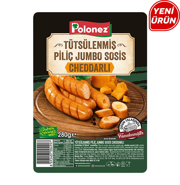 Polonez Cheddarlı Tütsülenmiş Piliç Jumbo Sosis - 280 Gr.